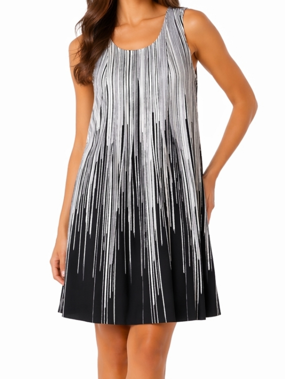 Marvin Richards Sleeveless Black & White Abstract Stripe Print Pleated S…